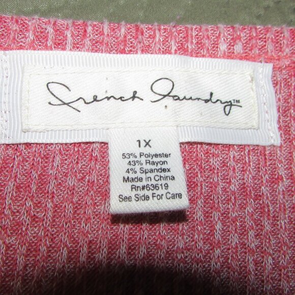 French Laundry Ribbed Sweater 3/4 Sleeves Heathered Salmon Color Scoop Neck 1X - Picture 5 of 5